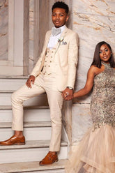 Ivory Slim Fit 3 Pieces Black Notched Lapel Men's Prom Suits